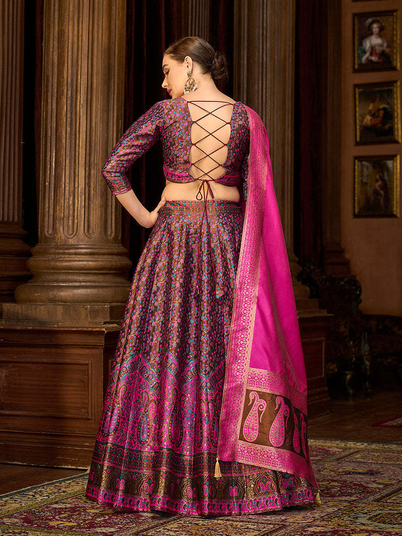 Multi Colour Kanjivaram Jacquard Woven Silk Lehenga Choli Set
