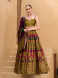 Mehendi Green Kanjivaram Silk Jacquard Lehenga Choli with zari embroidery