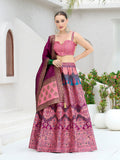 Pink designer lehenga choli made of jacquard Kanjivaram silk with zari details