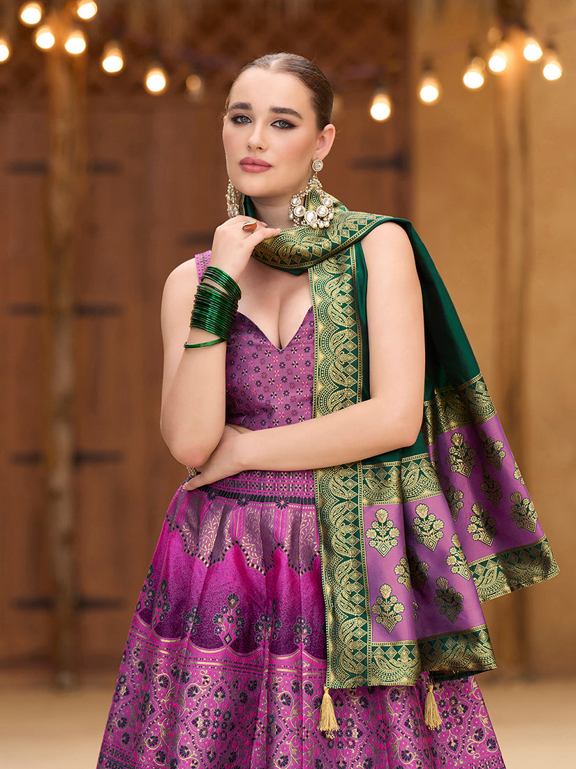 Monjolika Fashion Designer Lehenga Choli Jacquard Kanjivaram Silk In Purple