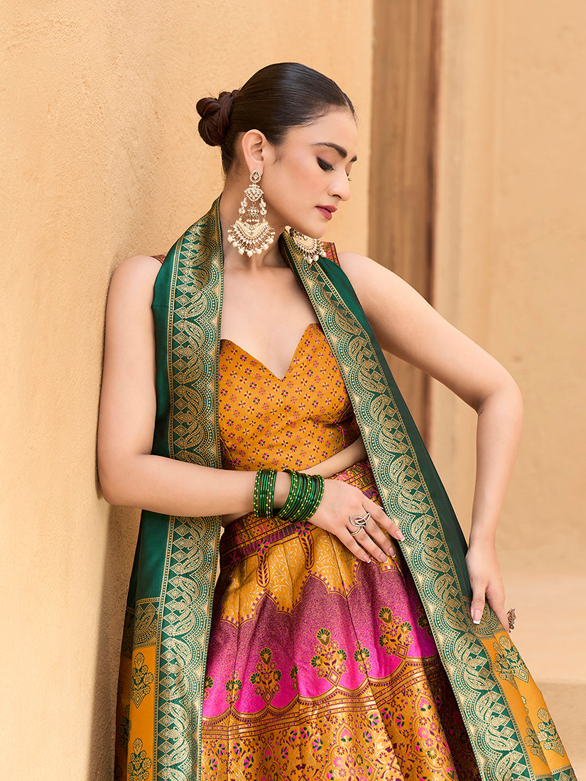 Yellow Kanjivaram Silk Lehenga Choli with Zari Embellishments