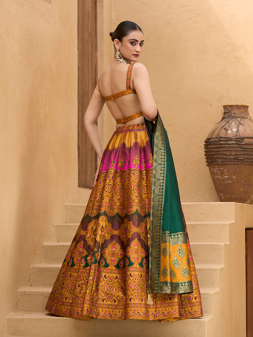 Yellow Kanjivaram Silk Lehenga Choli with Zari Embellishments