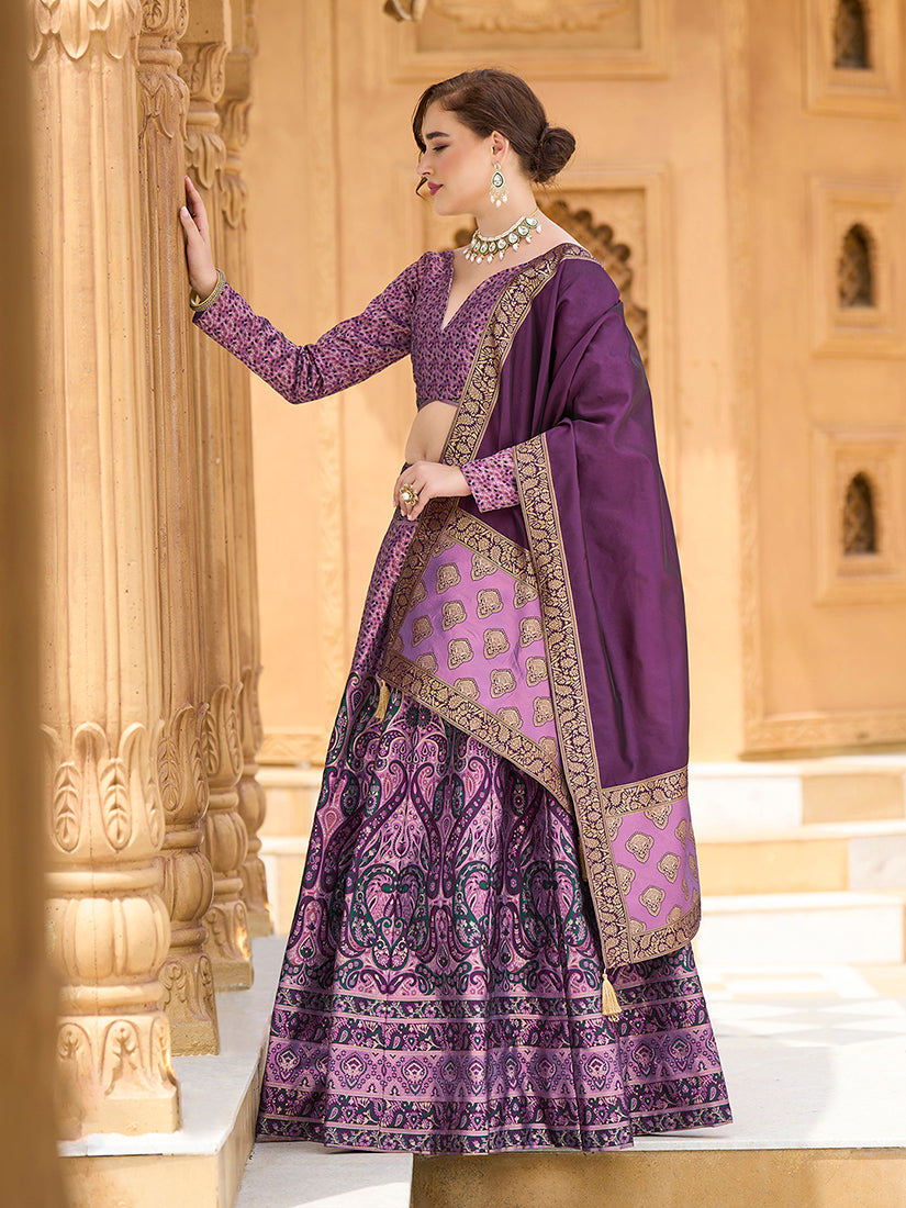 Monjolika Fashion Lavender Kanjivaram Jacquard Designer Lehenga Choli For Ceremonial