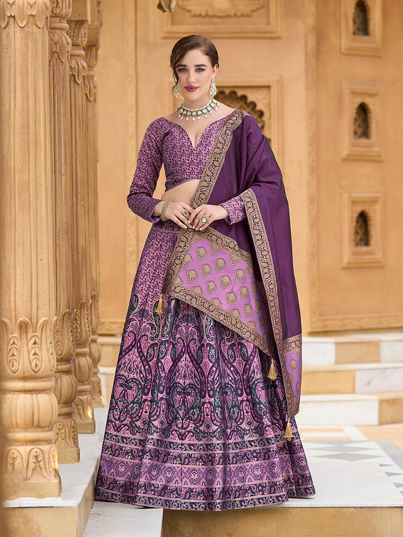 Lavender Kanjivaram Jacquard designer lehenga choli for festive occasions