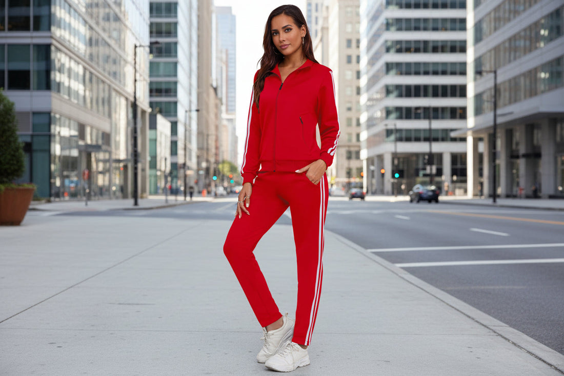 Women's Zip Up Long Sleeve Tracksuit Set with Side Stripes - Image 12