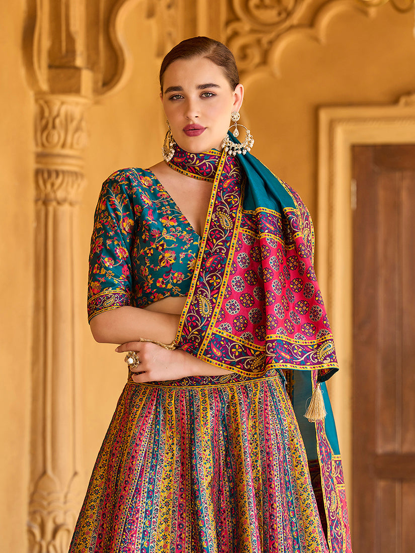 Monjolika Fashion Turquoise Color Jacquard Designer Lehenga Choli For Festival