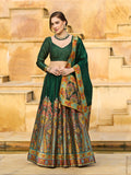 Dark Green jacquard lehenga choli with zari embroidery for festive ceremonies