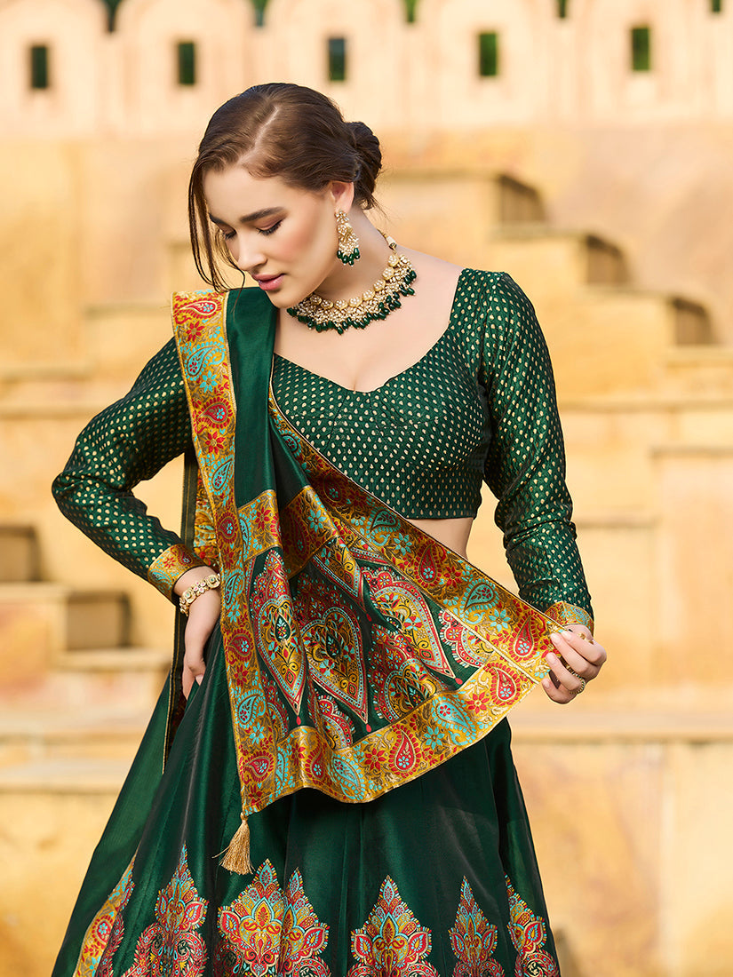Dark Green Jacquard Designer Lehenga Choli for Ceremonies