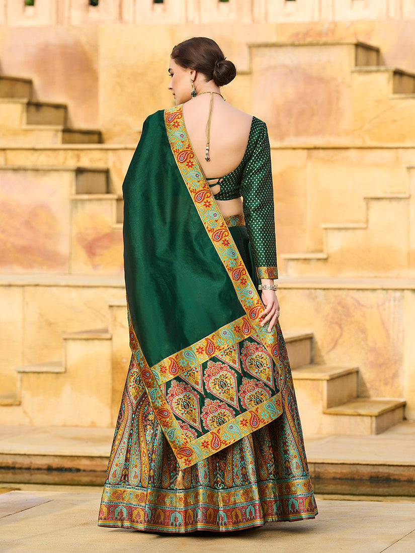 Dark Green Jacquard Designer Lehenga Choli for Ceremonies
