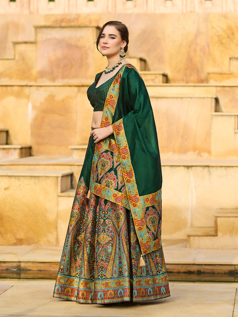 Dark Green Jacquard Designer Lehenga Choli for Ceremonies