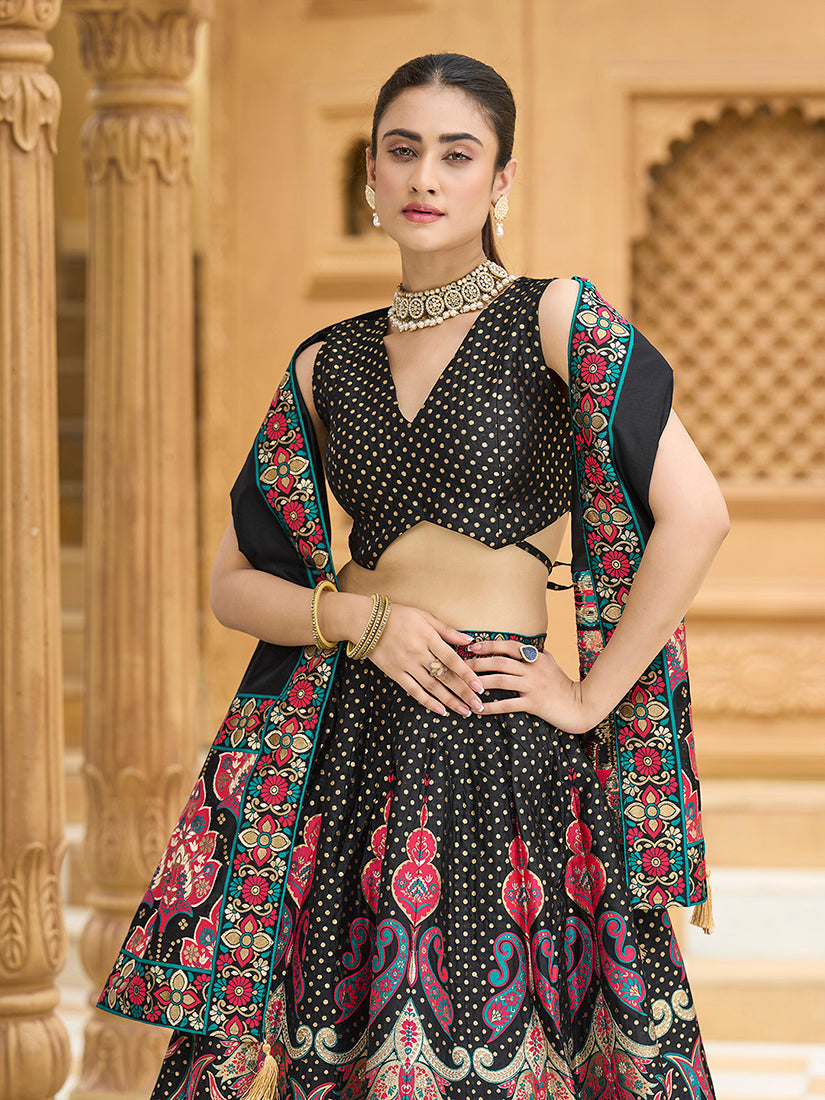 Black Jacquard Lehenga Choli with Zari Embellishment and Dupatta