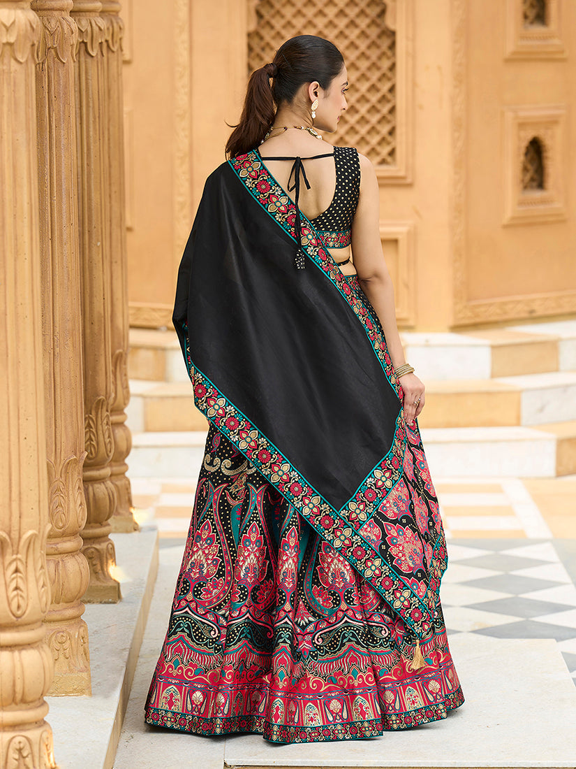 Black Jacquard Lehenga Choli with Zari Embellishment and Dupatta