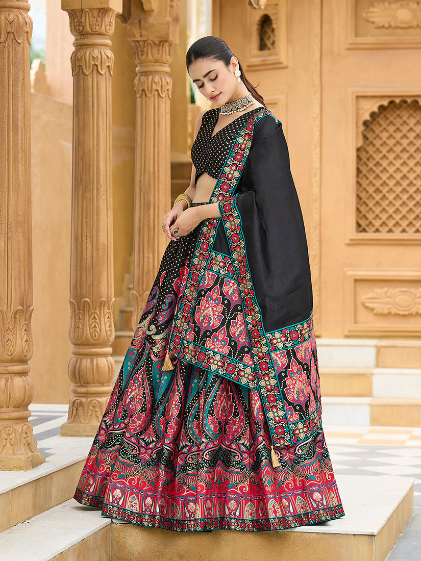 Black Jacquard Lehenga Choli with Zari Embellishment and Dupatta