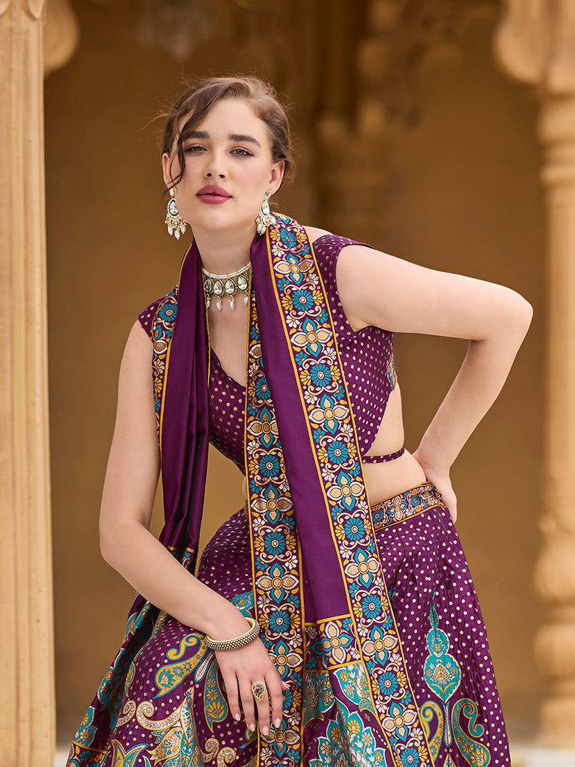 Charming Wine Jacquard Lehenga Choli with Dupatta Set