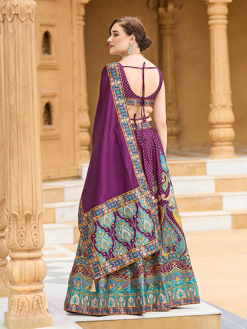 Charming Wine Jacquard Lehenga Choli with Dupatta Set