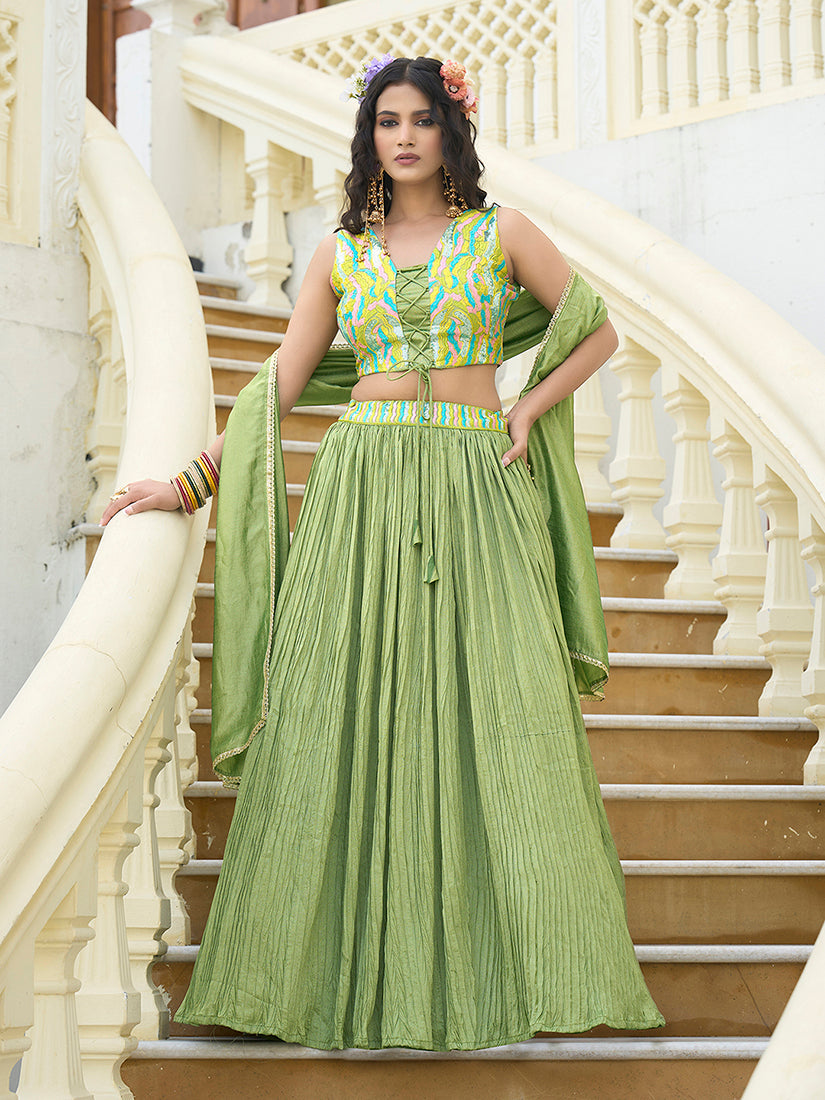 Light green designer crush silk lehenga choli set