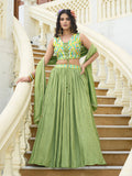 Light green designer crush silk lehenga choli set