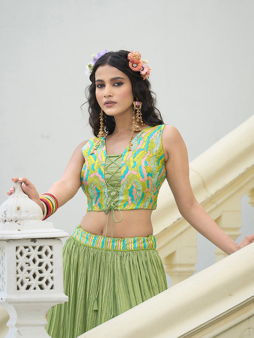Light Green Crush Silk Designer Lehenga Choli