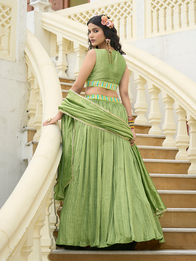 Light Green Crush Silk Designer Lehenga Choli