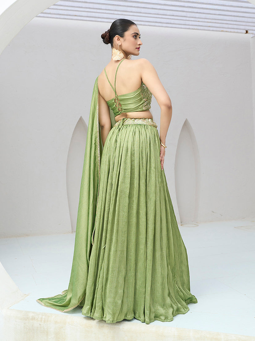 Light Green Silk Crush Lehenga Choli for Festive Occasions