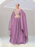Lavender silk crush lehenga choli with pleated silhouette and elegant shine