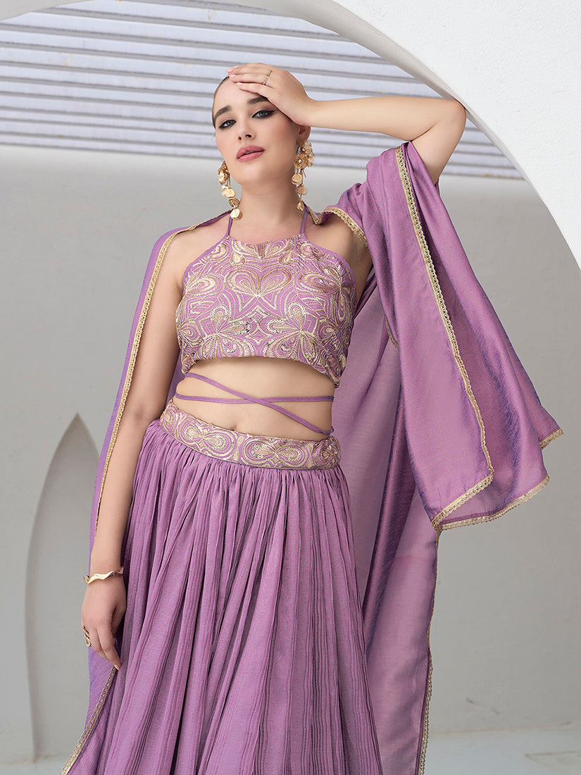 Lavender Silk Crush Lehenga Choli with Pleated Silhouette