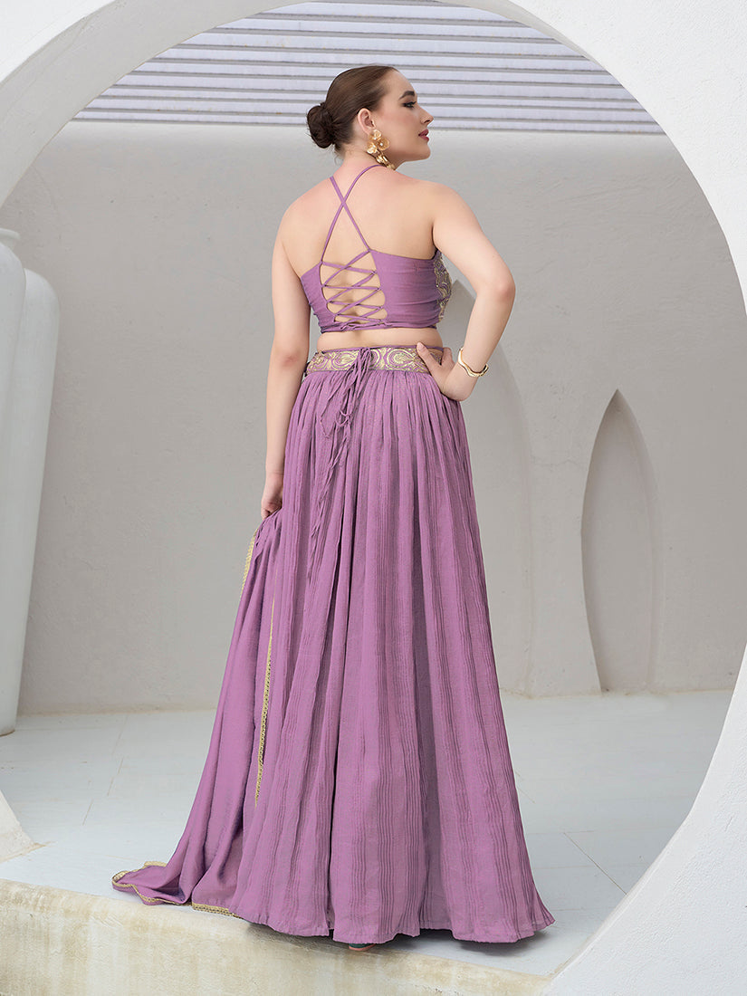 Lavender Silk Crush Lehenga Choli with Pleated Silhouette