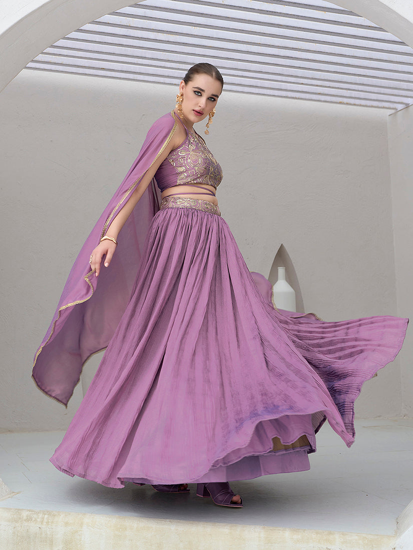 Lavender Silk Crush Lehenga Choli with Pleated Silhouette