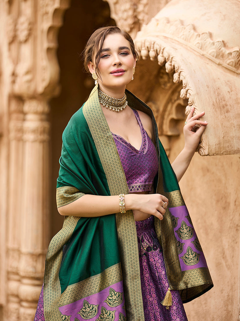 Purple Kanjivaram Silk Jacquard Woven Lehenga Choli for Wedding