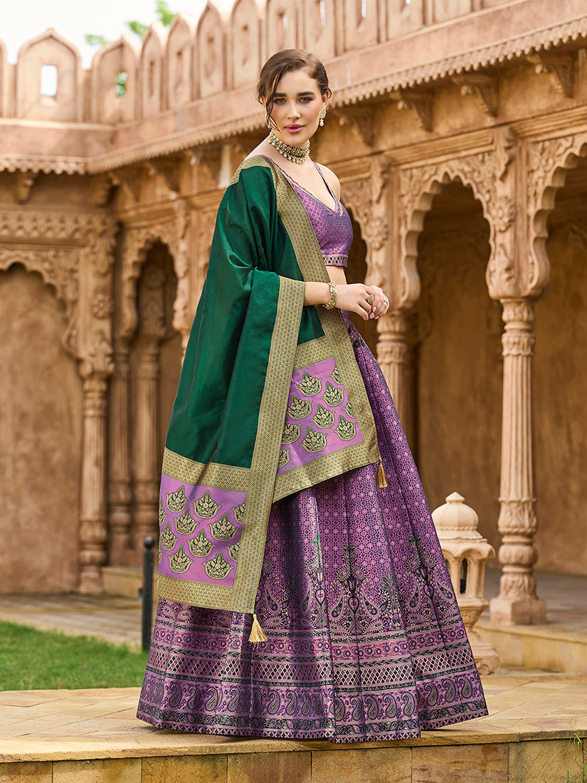 Purple Kanjivaram Silk Jacquard Woven Lehenga Choli for Wedding