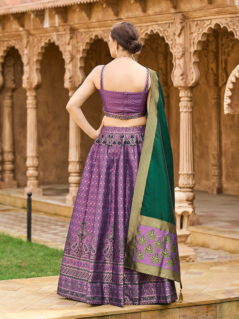 Purple Kanjivaram Silk Jacquard Woven Lehenga Choli for Wedding