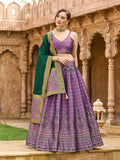 Purple Kanjivaram Silk lehenga choli with intricate gold zari woven details