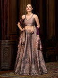 Rose Pink Kanjivaram Silk lehenga choli with jacquard weaving and zari details