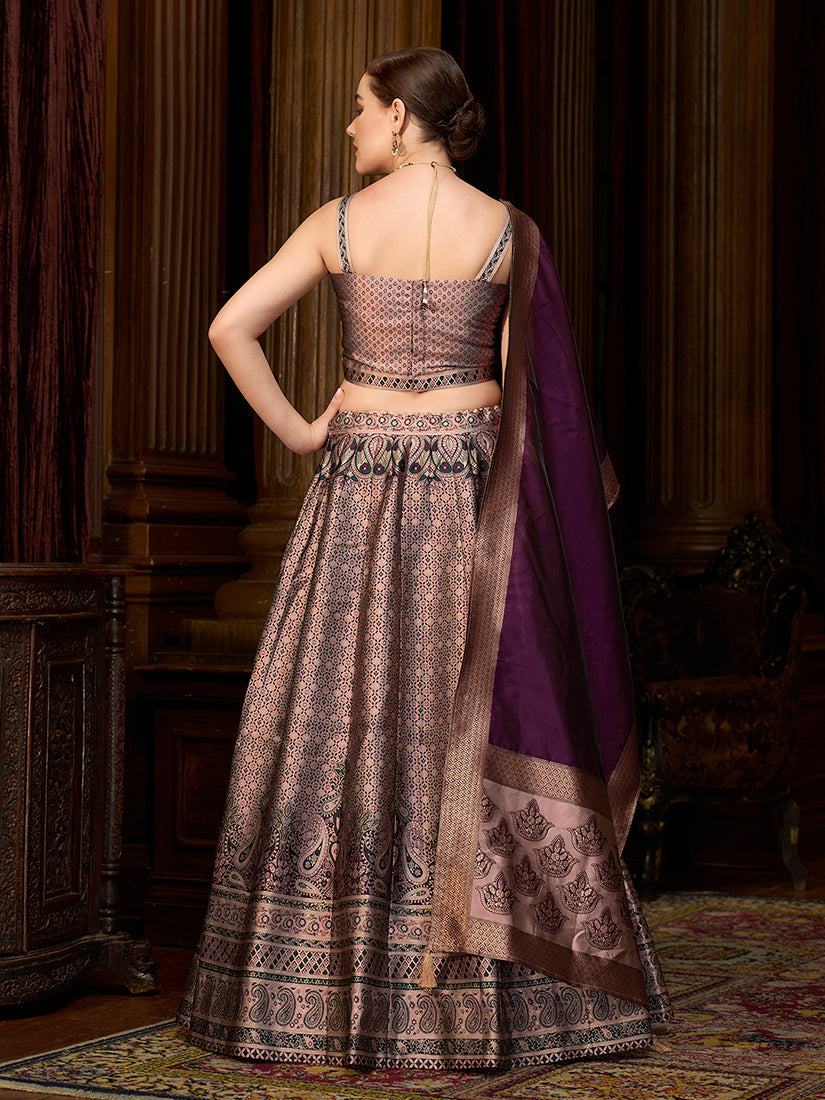 Rose Pink Kanjivaram Silk Jacquard Woven Lehenga Choli