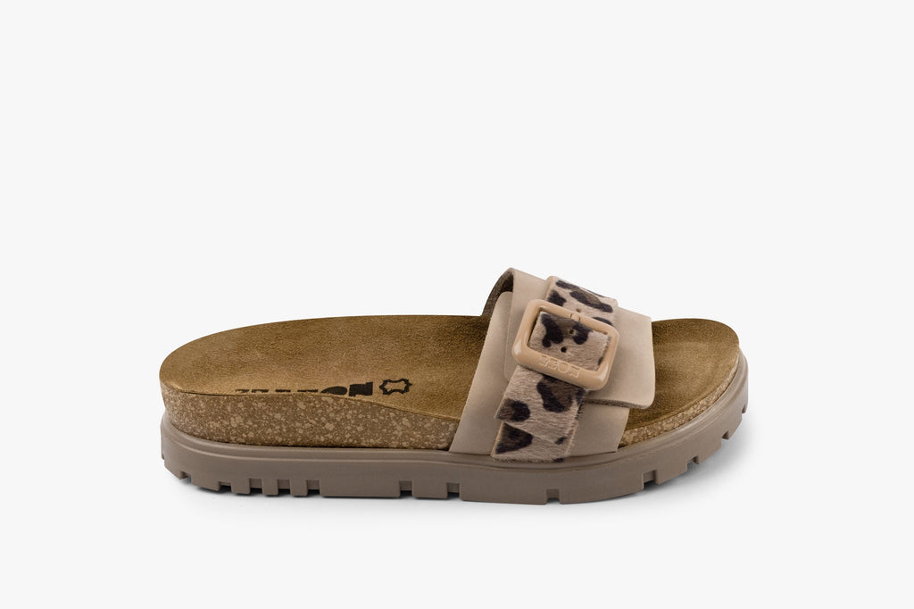Women’s Leopard Print Leather Slide Sandal with Cork Footbed - Image 2