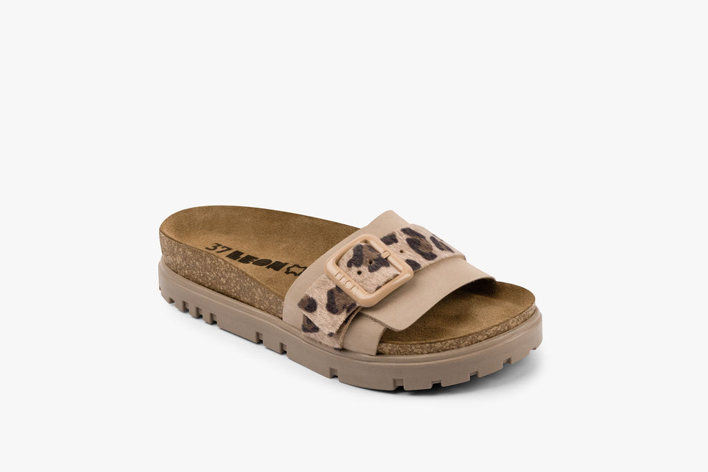 Women’s Leopard Print Leather Slide Sandal with Cork Footbed - Image 3