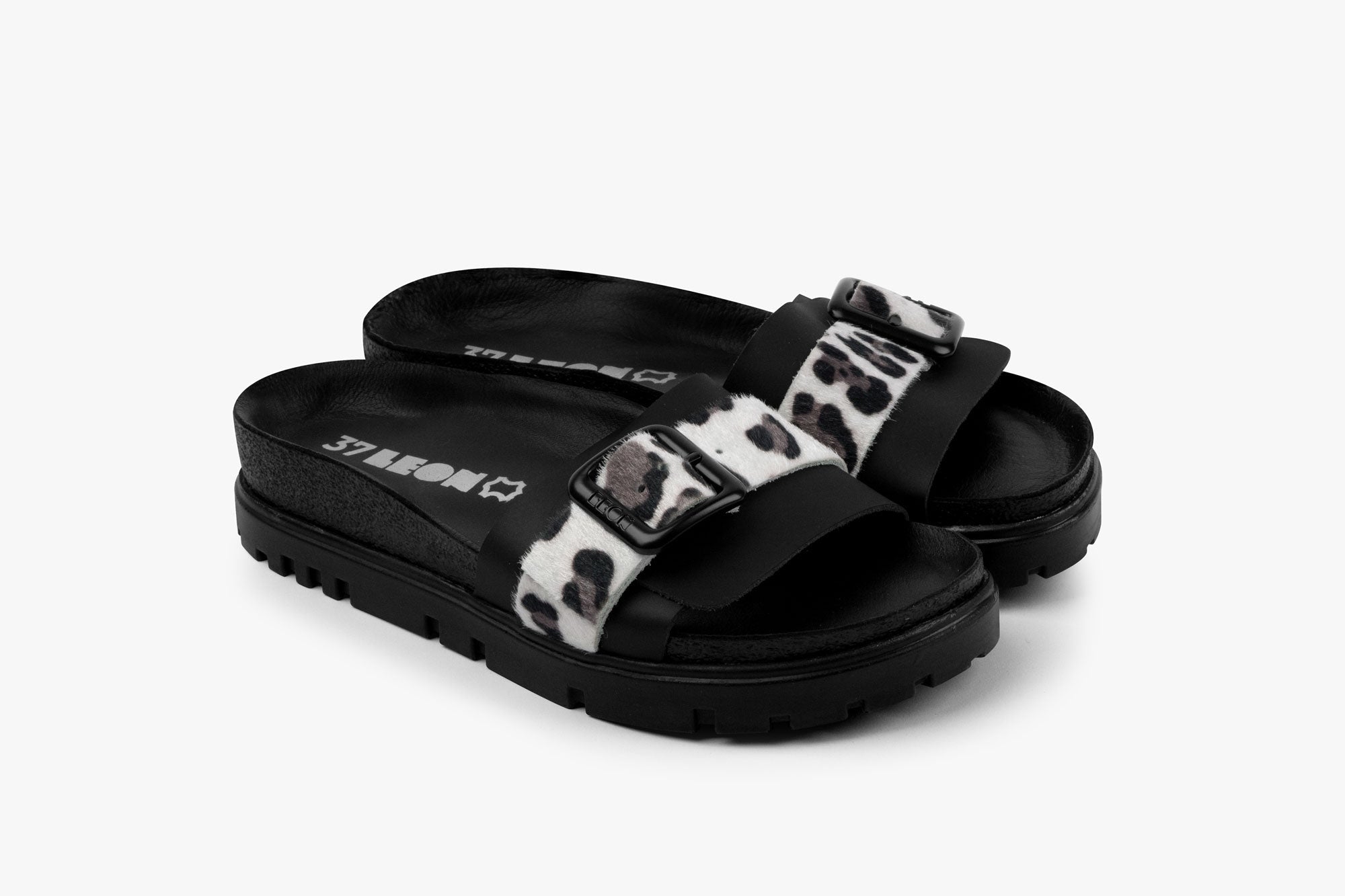 Women’s Leopard Print Leather Slide Sandal with Cork Footbed - Image 5
