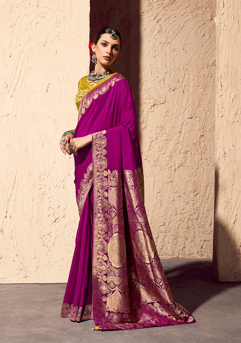 Dark Magenta Crepe Georgette Zari Weaving Work Saree
