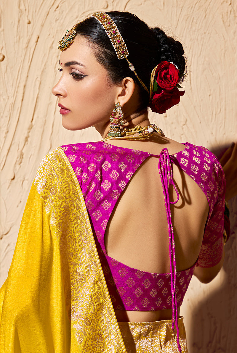 Yellow Crepe Georgette Saree with Traditional Zari Weaving Work