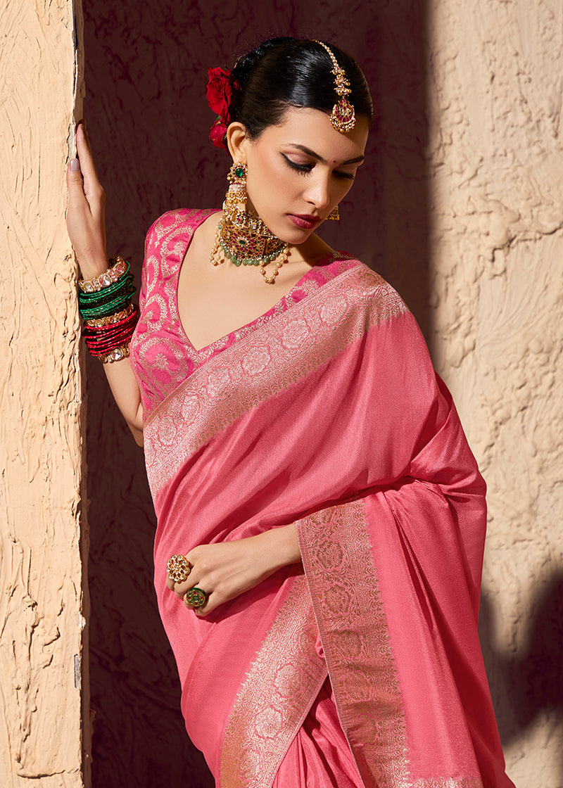 Light Pink Crepe Georgette Saree with Elegant Zari Weaving Work