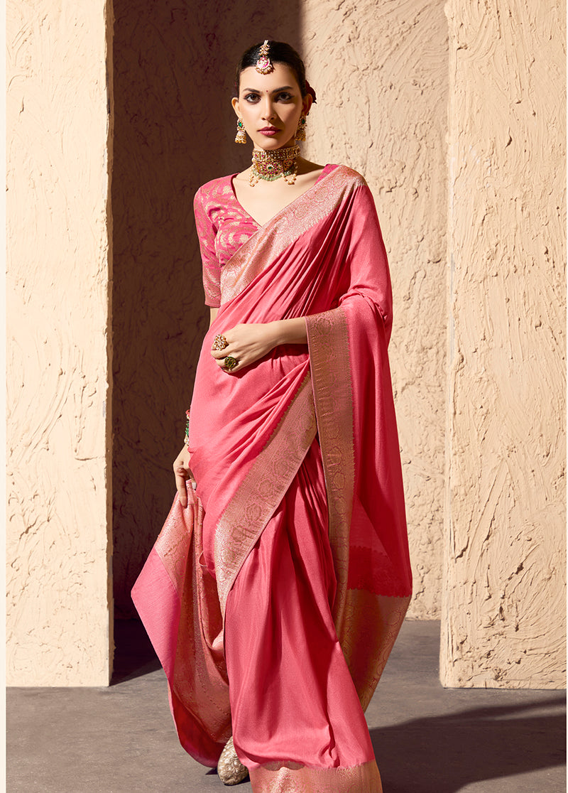 Light Pink Crepe Georgette Saree with Elegant Zari Weaving Work