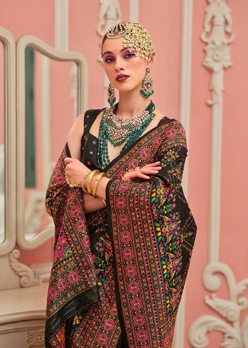 Black Banarasi Silk Traditional Saree with Meenakari Weaving Work