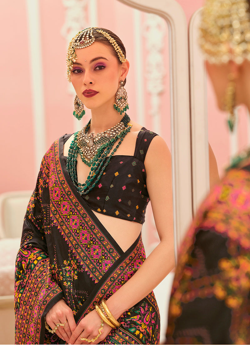 Black Banarasi Silk Traditional Saree with Meenakari Weaving Work