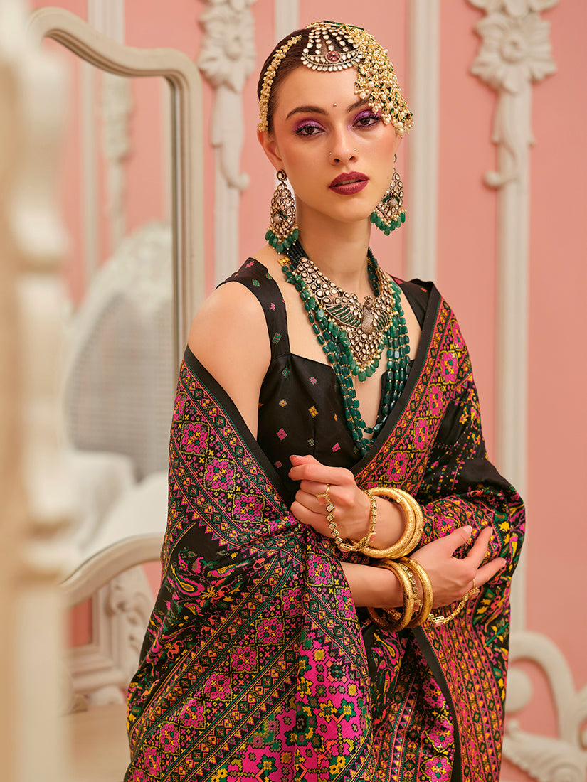 Black Banarasi Silk Traditional Saree with Meenakari Weaving Work