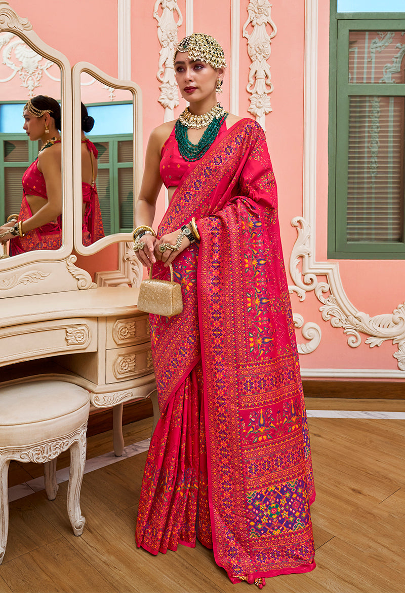 Pink Banarasi Silk saree with Meenakari and intricate gold weaving work