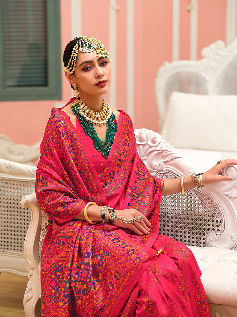 Pink Banarasi Silk Traditional Saree with Meenakari Weaving
