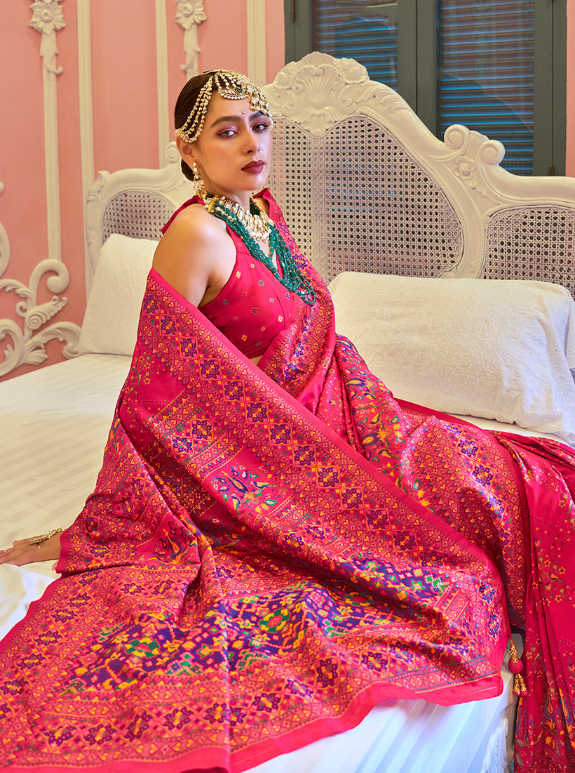 Pink Banarasi Silk Traditional Saree with Meenakari Weaving