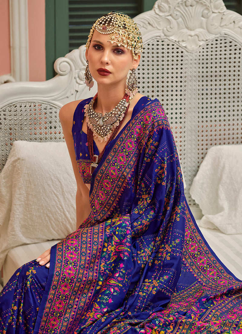Blue Banarasi Silk Saree with Meenakari and Traditional Weaving