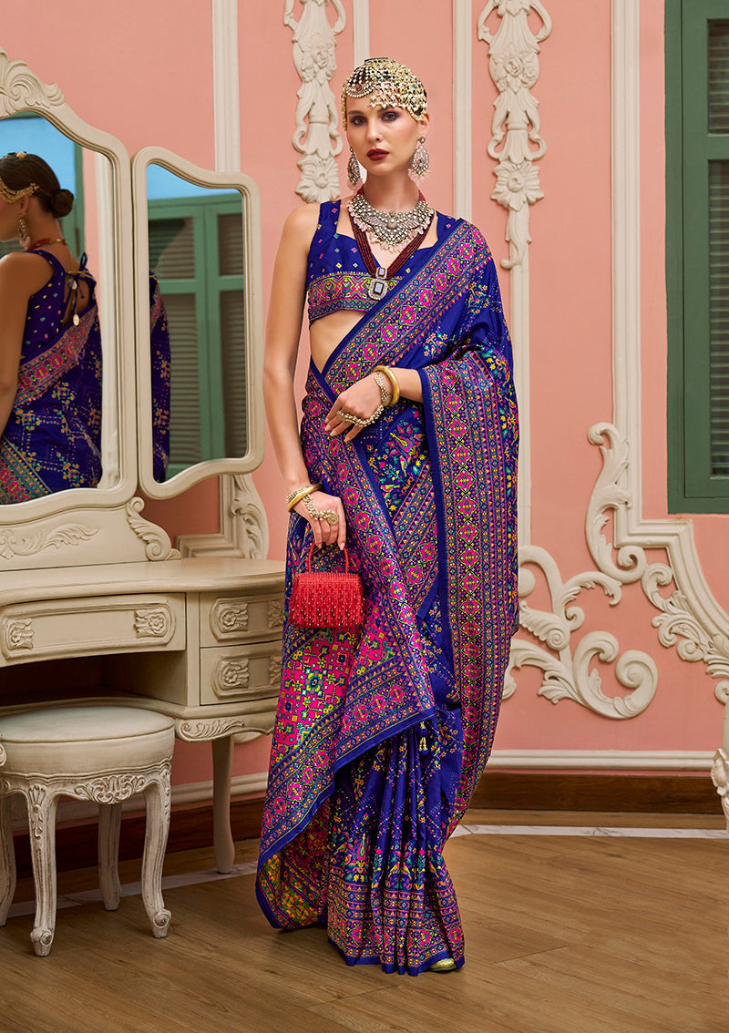 Blue Banarasi Silk Saree with Meenakari and Traditional Weaving