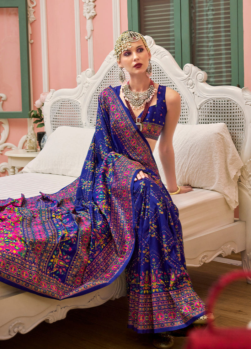Blue Banarasi Silk Saree with Meenakari and Traditional Weaving